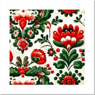 Folklore motif red flowers Posters and Art